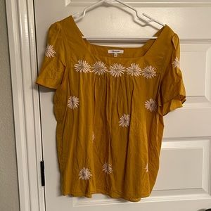 Madewell yellow boho embroidered top